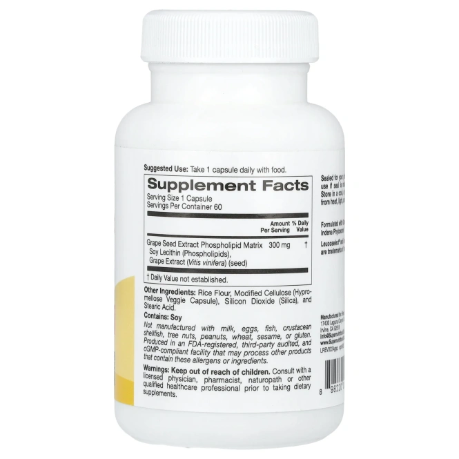 Super Nutrition, Фитосомы из виноградных косточек, 300 мг, 60 растительных капсул