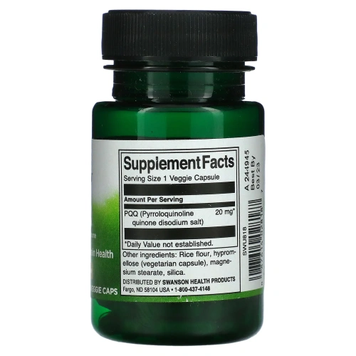 Swanson, PQQ, Pyrroloquinoline Quinone, Cellular Energy and Brain, 20 mg, 30 Veggie Caps