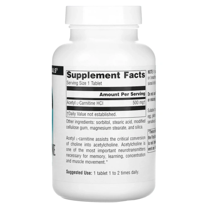 Source Naturals, Ацетил L-карнитин,  500 мг, 120 таблеток
