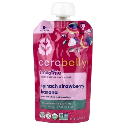 Cerebelly, смузи, органическое пюре без молочных продуктов, для детей от 6 месяцев, шпинат, клубника и банан, 6 паучей по 113 г (4 унции)