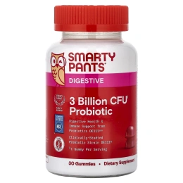 SmartyPants, Digestive, жевательные таблетки с пробиотиками, со вкусом клубники, 30 жевательных таблеток