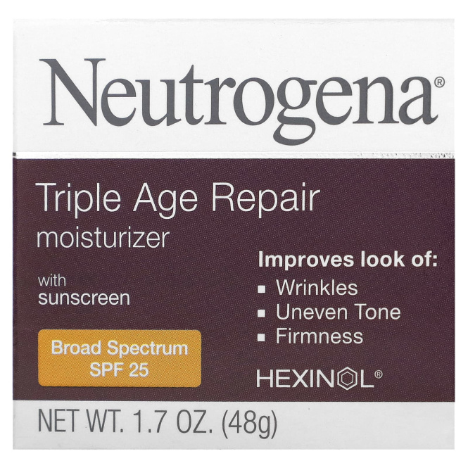 Neutrogena, Triple Age Repair, увлажняющее средство с солнцезащитными свойствами, широкий спектр, фактор защиты от солнца 25, 1,7 унц. (48 g)