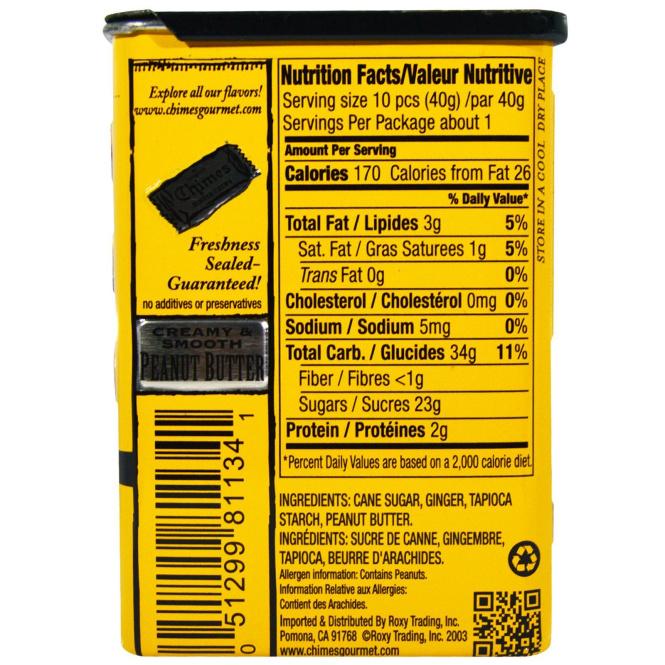 Chimes, Имбирные жевательные конфеты, арахисовое масло, 2 унции (56.7 г)