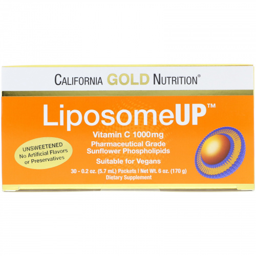 California Gold Nutrition, LiposomeUP Vitamin C, без подсластителей, 1000 мг, 30 пакетиков, 0,2 унции (5,7 мл) каждый