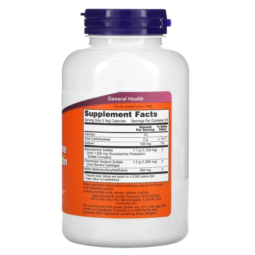 NOW Glucosamine & Chondroitin with MSM, Глюкозамин и хондроитин с МСМ, 180 капсул