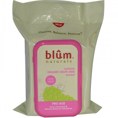 Blum Naturals, Салфетки для ежедневного очищения и снятия макияжа, для возрастной кожи, 30 толстых салфеток
