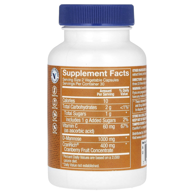 The Vitamin Shoppe, клюква с D-маннозой, 60 растительных капсул