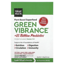 Vibrant Health, Green Vibrance +25 млрд пробиотиков, версия 14.1, 15 пакетов 6,4 унц. (181,5 г)