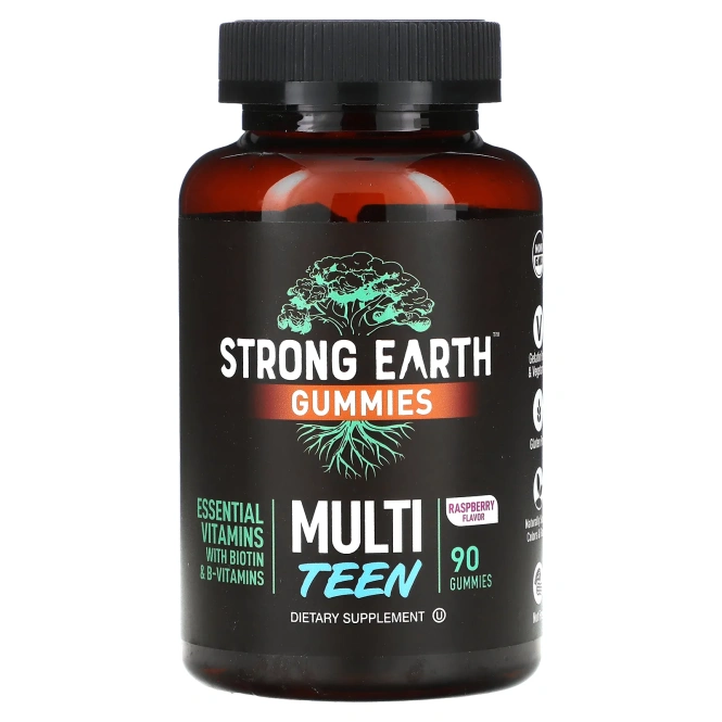 YumVs, Strong Earth, жевательные мармеладки для подростков, малина, 90 жевательных таблеток
