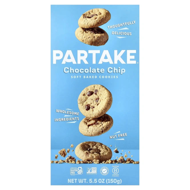 Partake, мягкое печенье, с шоколадной крошкой, 150 г (5,5 унции)