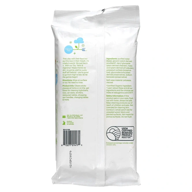 Babyganics, Игрушки, салфетки для стола и детского стульчика, без отдушек, 25 салфеток