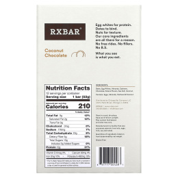 RXBAR, Протеиновые батончики, Кокос и шоколад, 12 батончиков, 1,83 унции (52 г) каждый