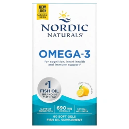 Nordic Naturals, Омега-3 со вкусом лимона, 690 мг, 60 Желатиновых Капсул