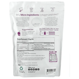 Micro Ingredients, Platinum, мультиколлагеновые пептиды, без добавок, 40 пакетиков по 11 г (0.39 унции)