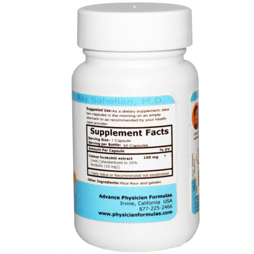 Advance Physician Formulas, Inc., Форсколин - экстракт корня колеус форсколии, 100 мг, 60 капсул