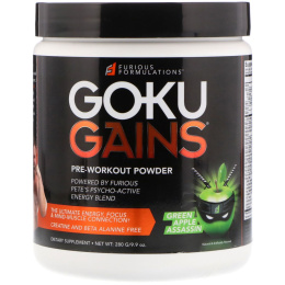 FURIOUS FORMULATIONS, Goku Gains порошок для приема перед тренировкой, зеленое яблоко, 280 г (9.9 oz)