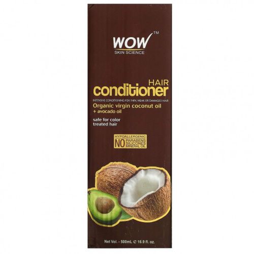 Wow Skin Science, кондиционер, органическое кокосовое масло первого отжима и масло авокадо, 500 мл (16,9 жидк. унции)