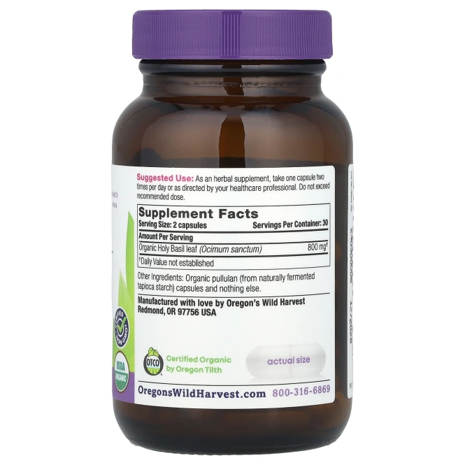 Oregon's Wild Harvest, Органический базилик, 60 веганских капсул