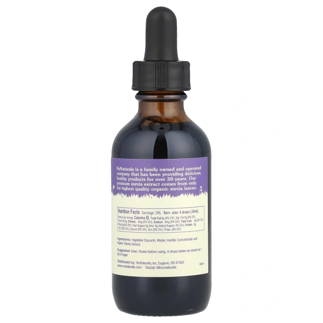 NuNaturals, стевия, без спирта, с ванильным вкусом, 59 мл (2 жидк. унции)