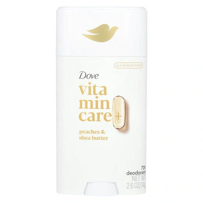 Dove, Vitamin Care + дезодорант, персики и масло ши, 74 г (2,6 унции)