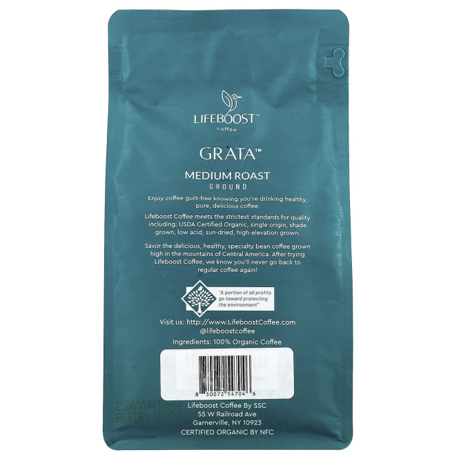 Lifeboost, Кофе Grata ™, молотый, средней обжарки, 340 г (12 унций)