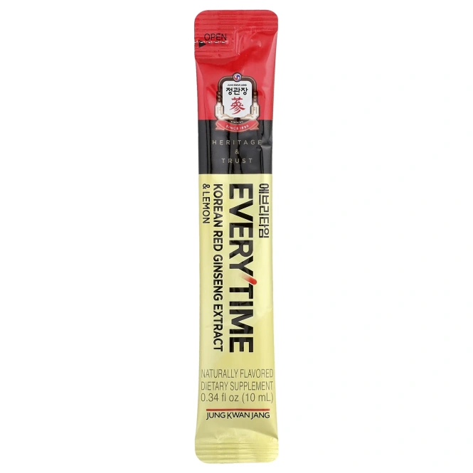 JungKwanJang, Экстракт корейского красного женьшеня, Everytime, лимон, 30 жидких стиков по 10 мл (0,34 жидк. Унции)