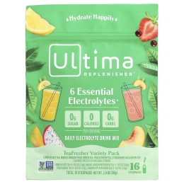Ultima Replenisher, 6 незаменимых электролитов, смесь для приготовления напитка для ежедневного применения, ассорти для приготовления напитка Tea Fresher, 16 стикпаков, 56 г (2 унции)