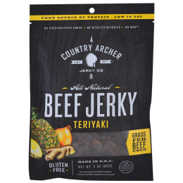 Country Archer Jerky, Абсолютно натуральная вяленая говядина, терияки, 3 унц. (85 г)