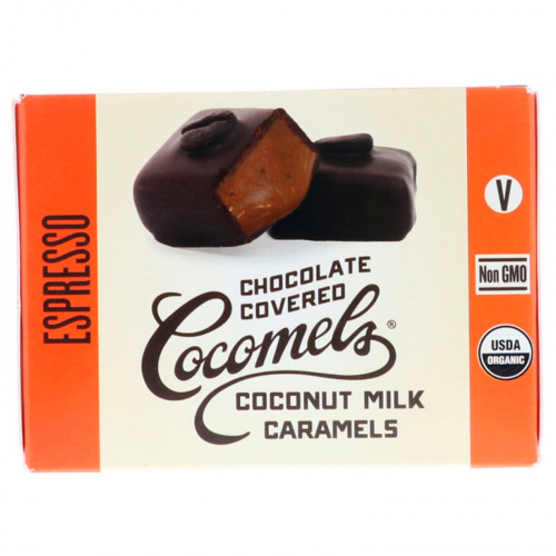 Cocomels, Органические покрытые шоколадом карамельные конфеты с кокосовым молоком, эспрессо, 15 штук по 1 унц. (28 г) каждая