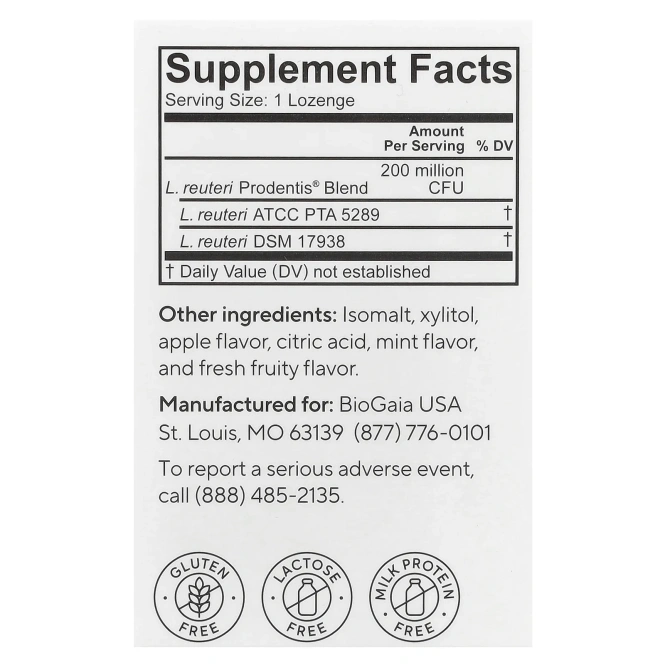 BioGaia, Prodentis®, пробиотик для здоровья полости рта, яблоко, 30 пастилок