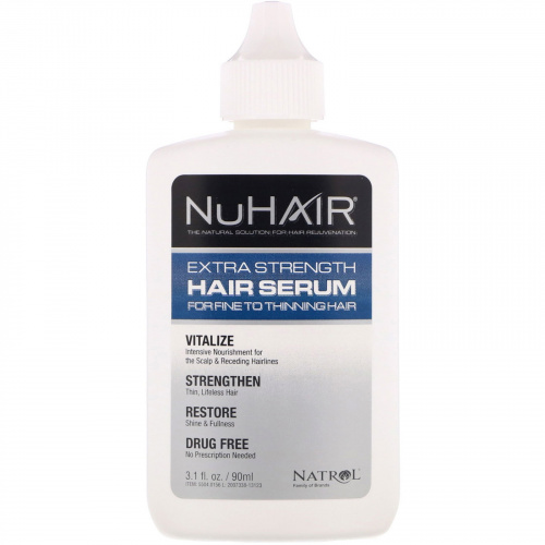 Natrol, NuHair, сильнейшая сыворотка для волос, подходящая мужчинам и женщинам, 3,1 ж. унц. (90 мл)
