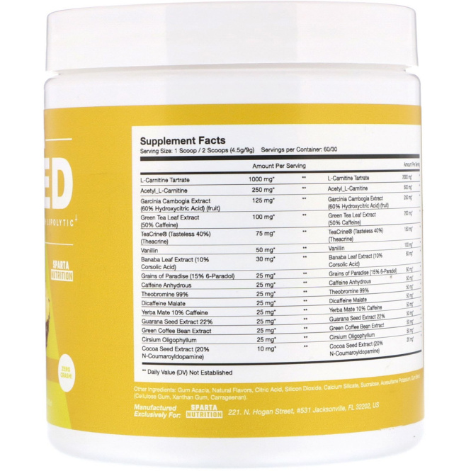 Sparta Nutrition, Сверхмощный жиросжигатель высшего качества с липолитическим эффектом Hydra Shred, ананас, 9,52 унц. (270 г)