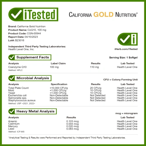 California Gold Nutrition, Коэнзим Q10, 100 мг, 120 Овощные мягкие гели