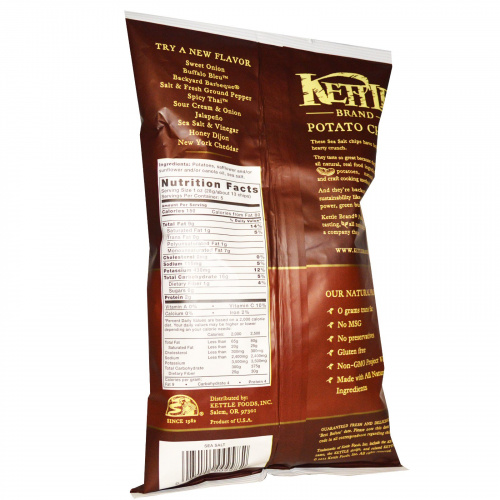 Kettle Foods, Картофельные чипсы, морская соль, 5 унций (142 г)