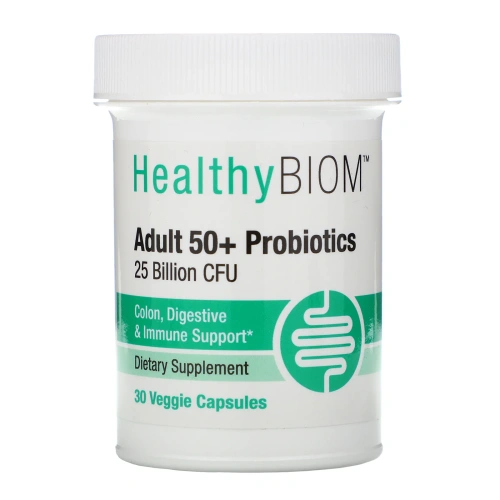 HealthyBiom, Пробиотики для людей старше 50 лет, 25 млрд КОЕ, 30 растительных капсул