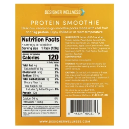 Designer Wellness, Протеиновый смузи, персик и манго, 4 упаковки по 120 г (4,2 унции)