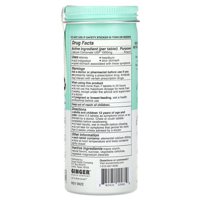 Wonderbelly, антацид, арбуз и мята, 60 жевательных таблеток