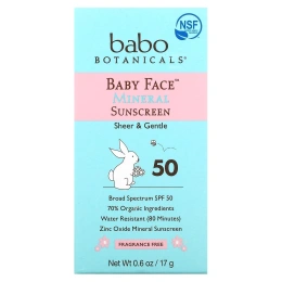 Babo Botanicals, Baby Face, солнцезащитный крем на минеральной основе в виде стика, SPF 50, 0,6 унц. (17 г)