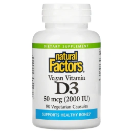 Natural Factors, Vegan Vitamin D3, 50 mcg, 2000 МЕ, 90 Vegetarian Capsules