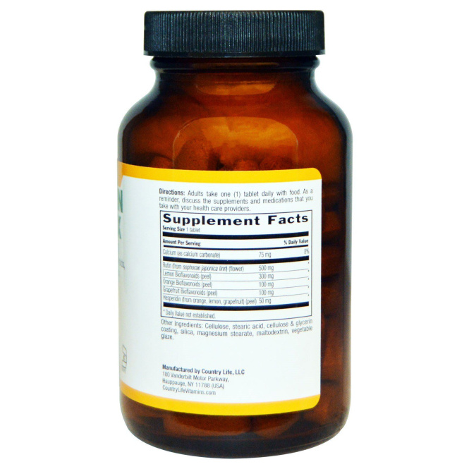 Country Life, Комплекс био-рутина, 500 мг / 500 мг, 90 таблеток