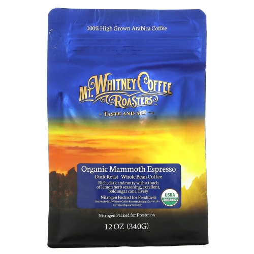 Mt. Whitney Coffee Roasters, Органический кофе в зернах, Mammoth Espresso, темная обжарка, 12 унций (340 г)