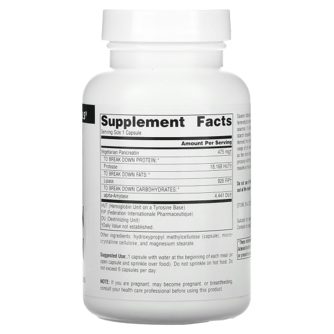 Source Naturals, вегетарианский панкреатин, 475 мг, 120 вегетарианских капсул