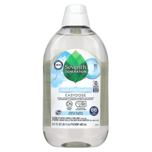 Seventh Generation, Easydose, ультраконцентрированное средство для стирки, бесцветное и прозрачное средство, 66 загрузок, 683 мл (23,1 жидк. унц.)