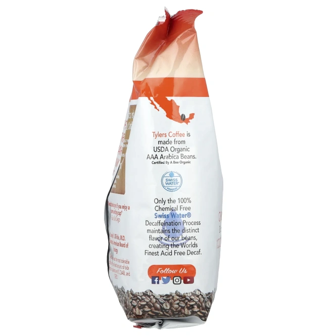 Tylers Coffees, органический кофе, цельные зерна, без кофеина, 12 унций