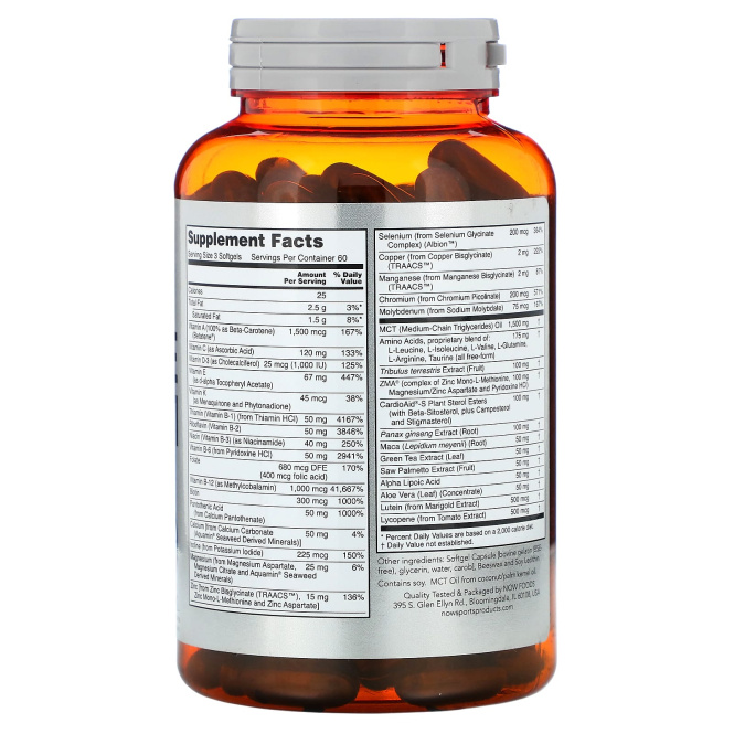 Now Foods, Спортивная мультидобавка для мужчин, 180 мягких желатиновых капсул