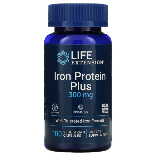 Life Extension, Iron Protein Plus, железосодержащий белок, 300 мг, 100 капсул