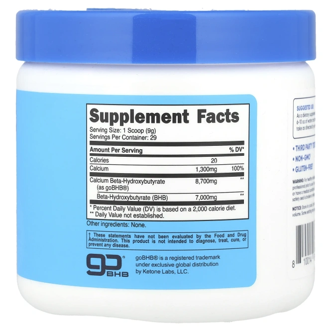 Nutricost, кальций BHB, goBHB®, без добавок, 250 г (8,9 унции)