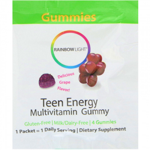 Rainbow Light, Teen Energy Multivitamin Gummy, Grape Flavor, 30 Packets, 4 Gummies per Packet