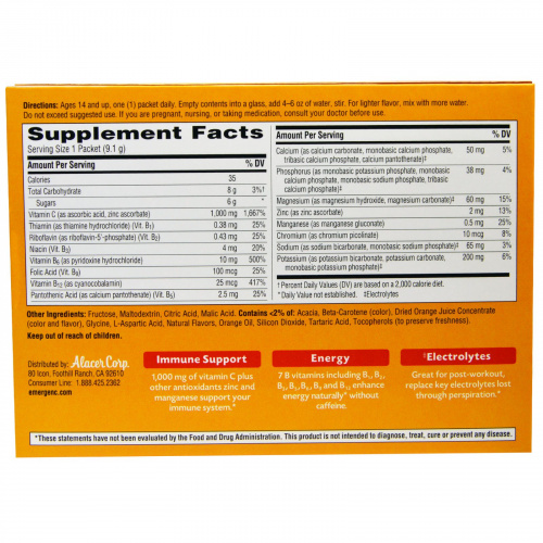 Emergen-C, 1000 мг витамина С, супер-апельсин, 30 пакетов, 0,32 унции (9,1 г) каждый