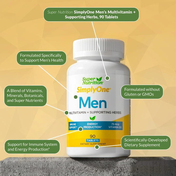 Super Nutrition, SimplyOne, мощные поливитамины тройного действия для мужчин, 90 таблеток